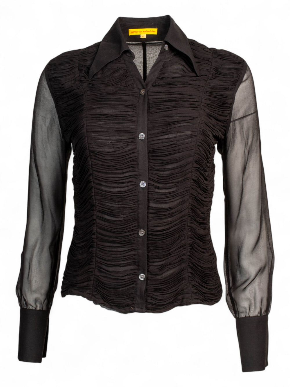 BLACK SILK RUCHED L/S TOP