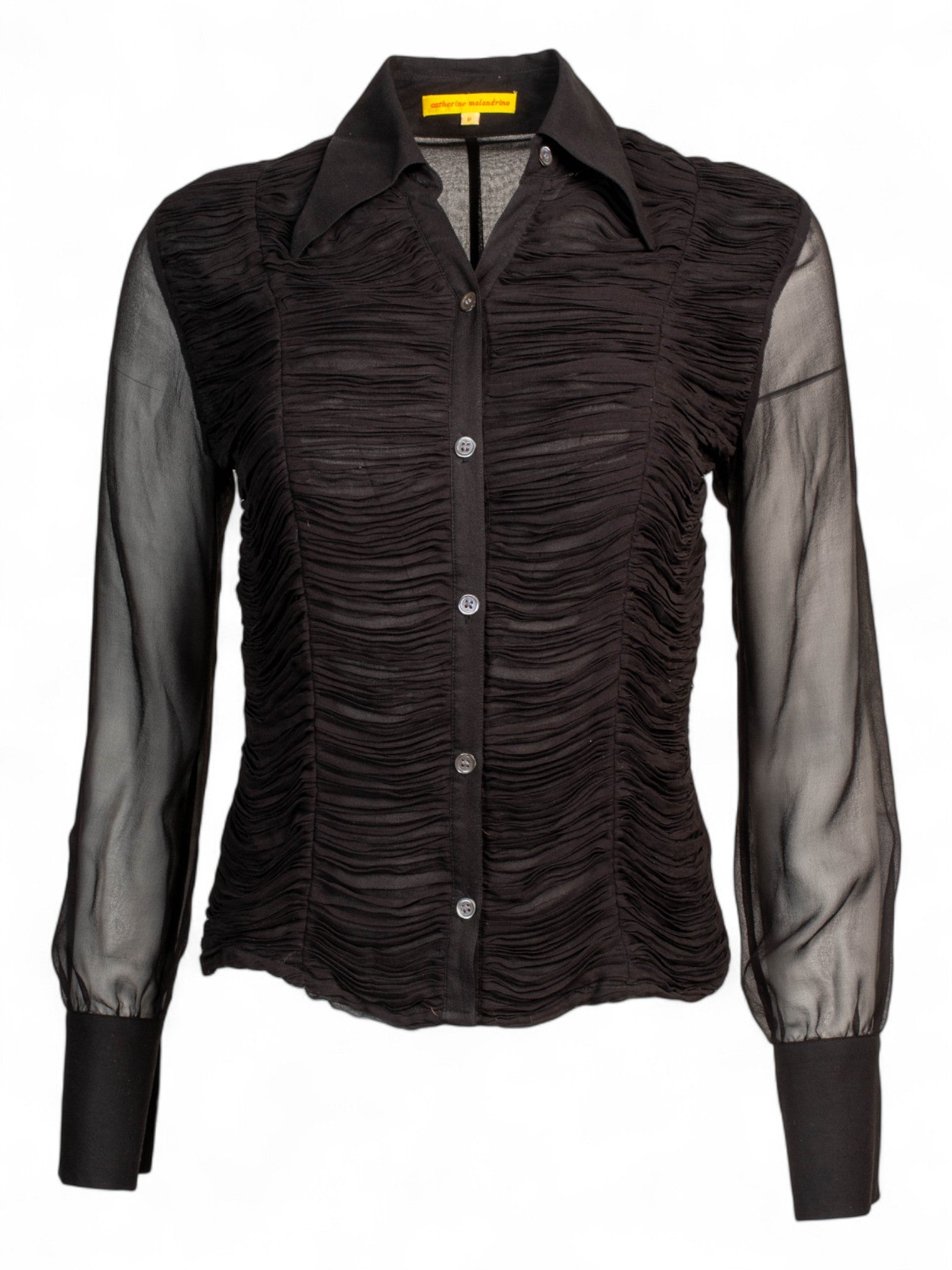 BLACK SILK RUCHED L/S TOP