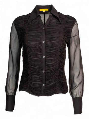 BLACK SILK RUCHED L/S TOP