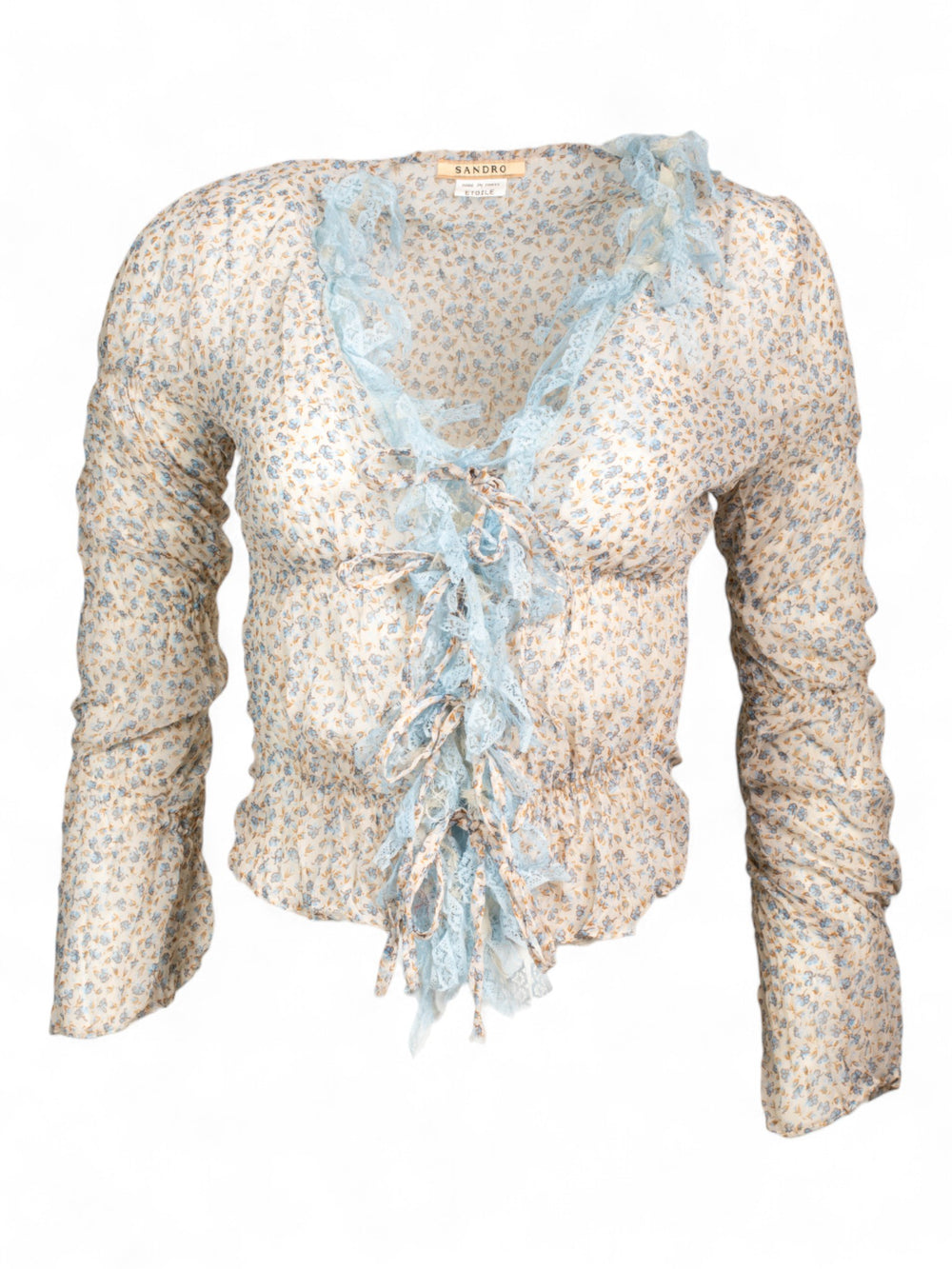BLUE FLORAL RUFFLED L/S TOP