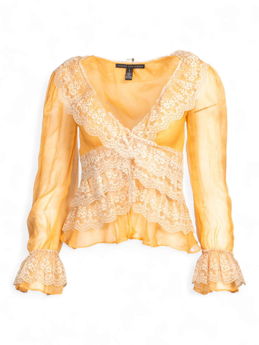 ORANGE SHEER RUFFLED L/S TOP @EBRAUN