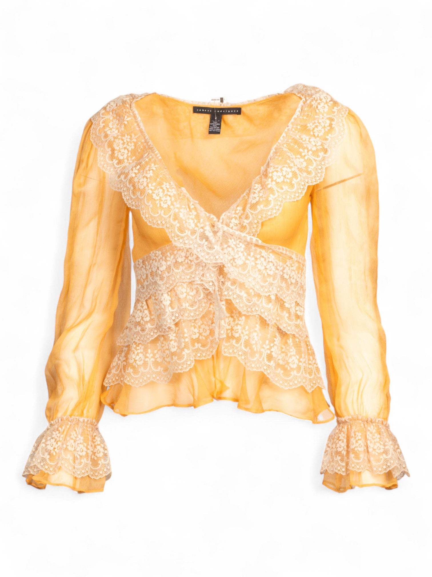 ORANGE SHEER RUFFLED L/S TOP @EBRAUN