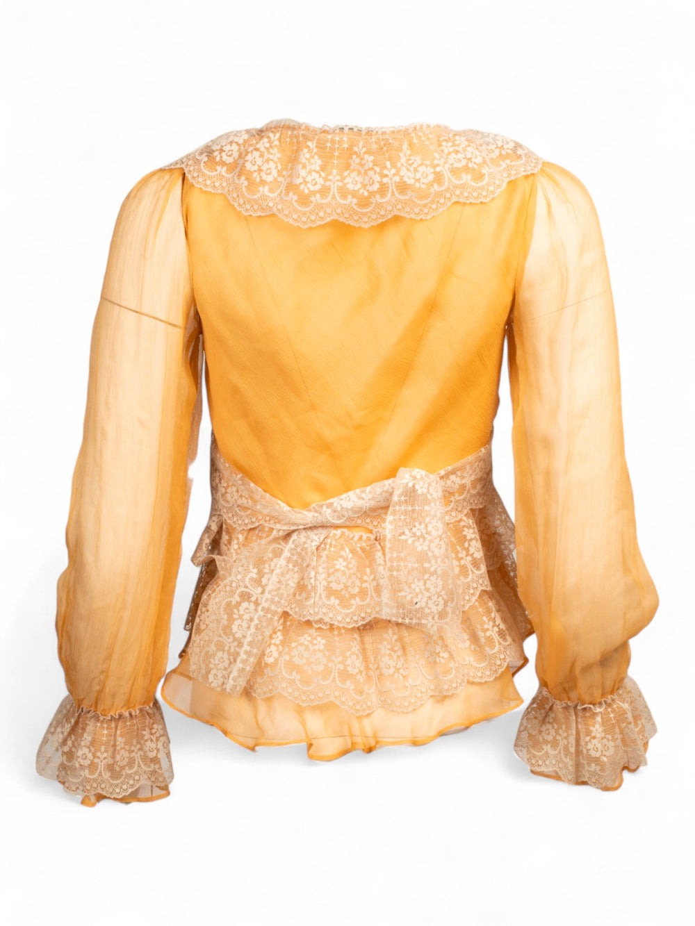 ORANGE SHEER RUFFLED L/S TOP @EBRAUN