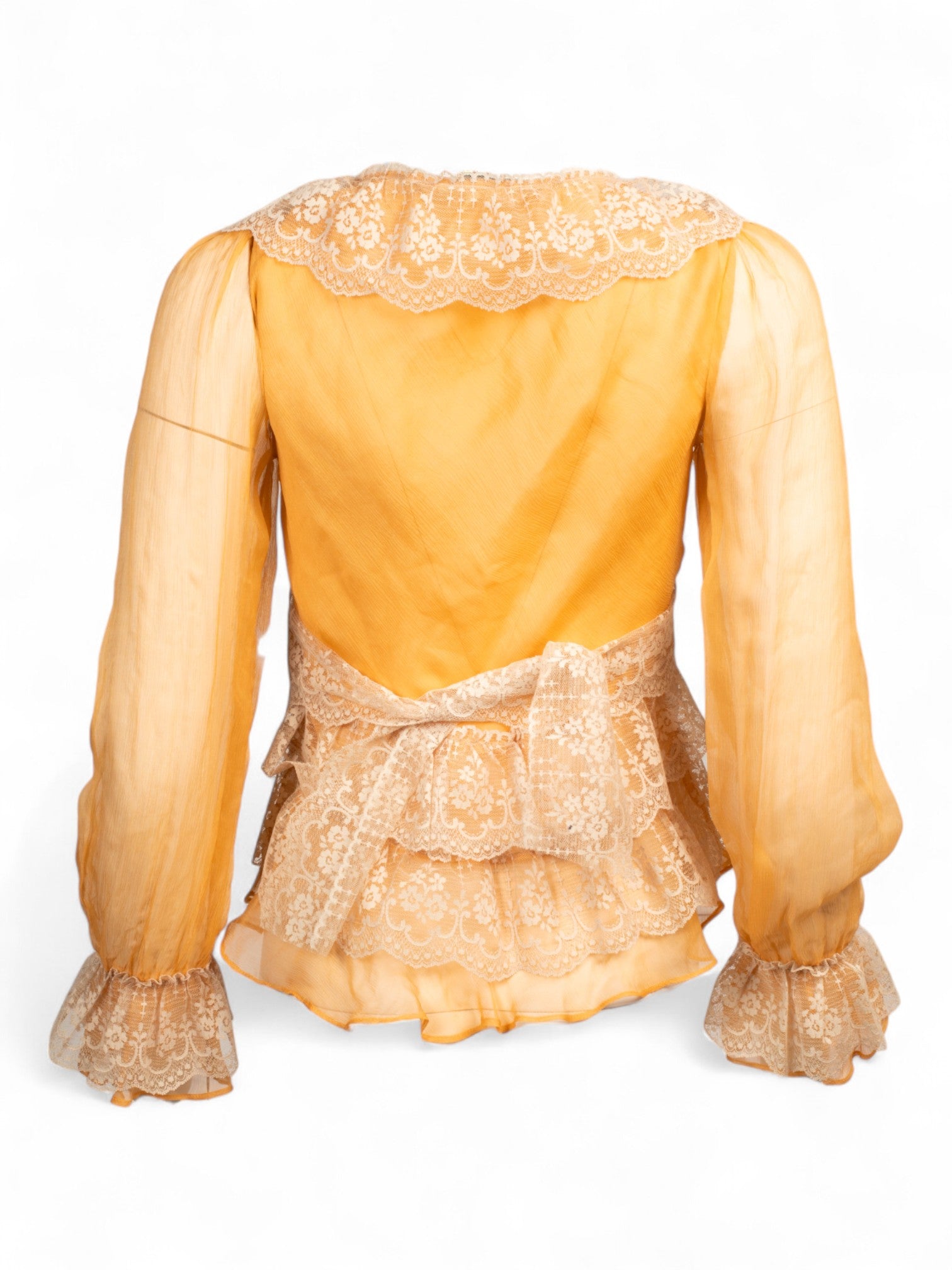 ORANGE SHEER RUFFLED L/S TOP @EBRAUN