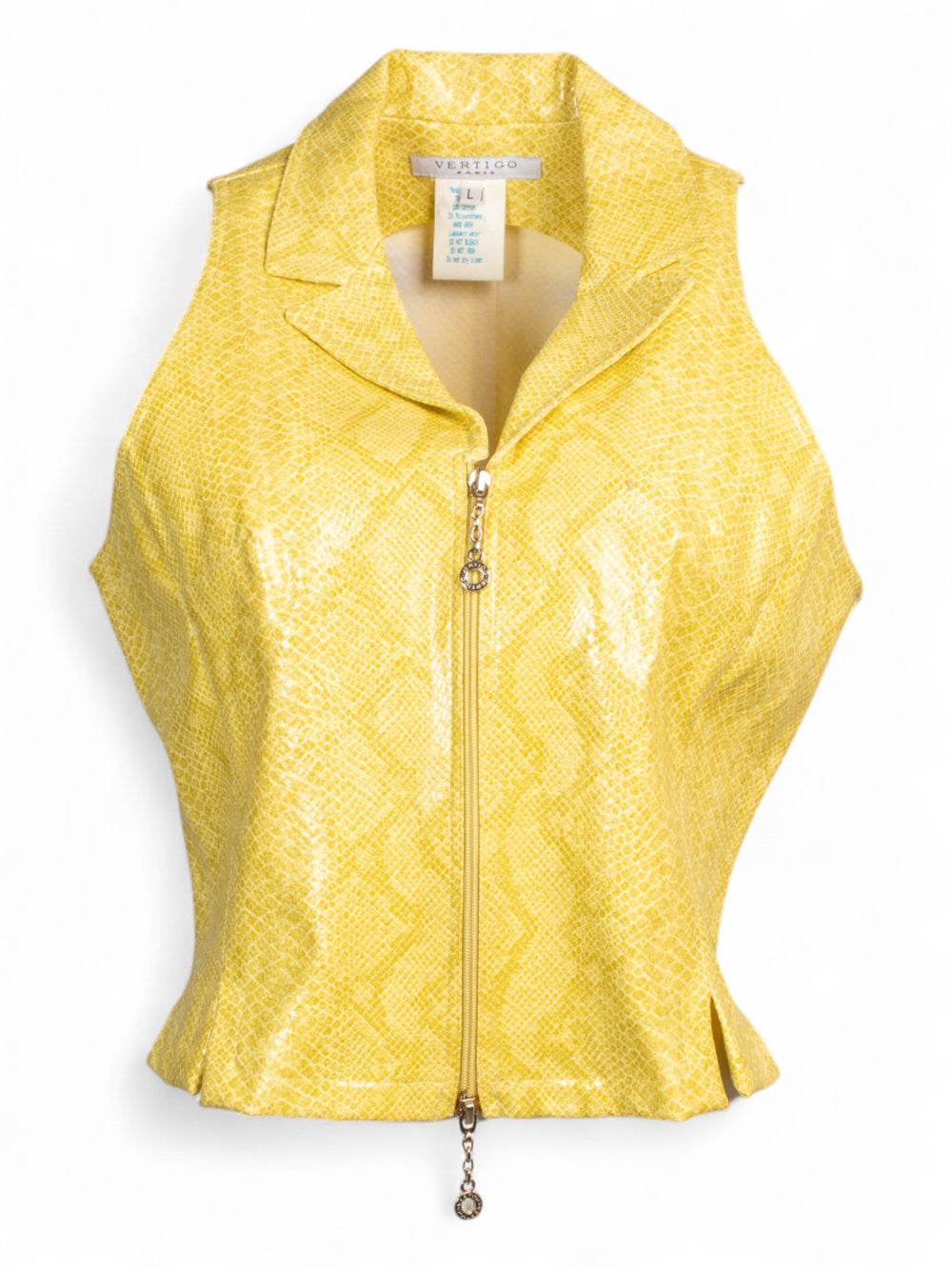 90S YELLOW FAUX SNAKESKIN ZIP UP VEST