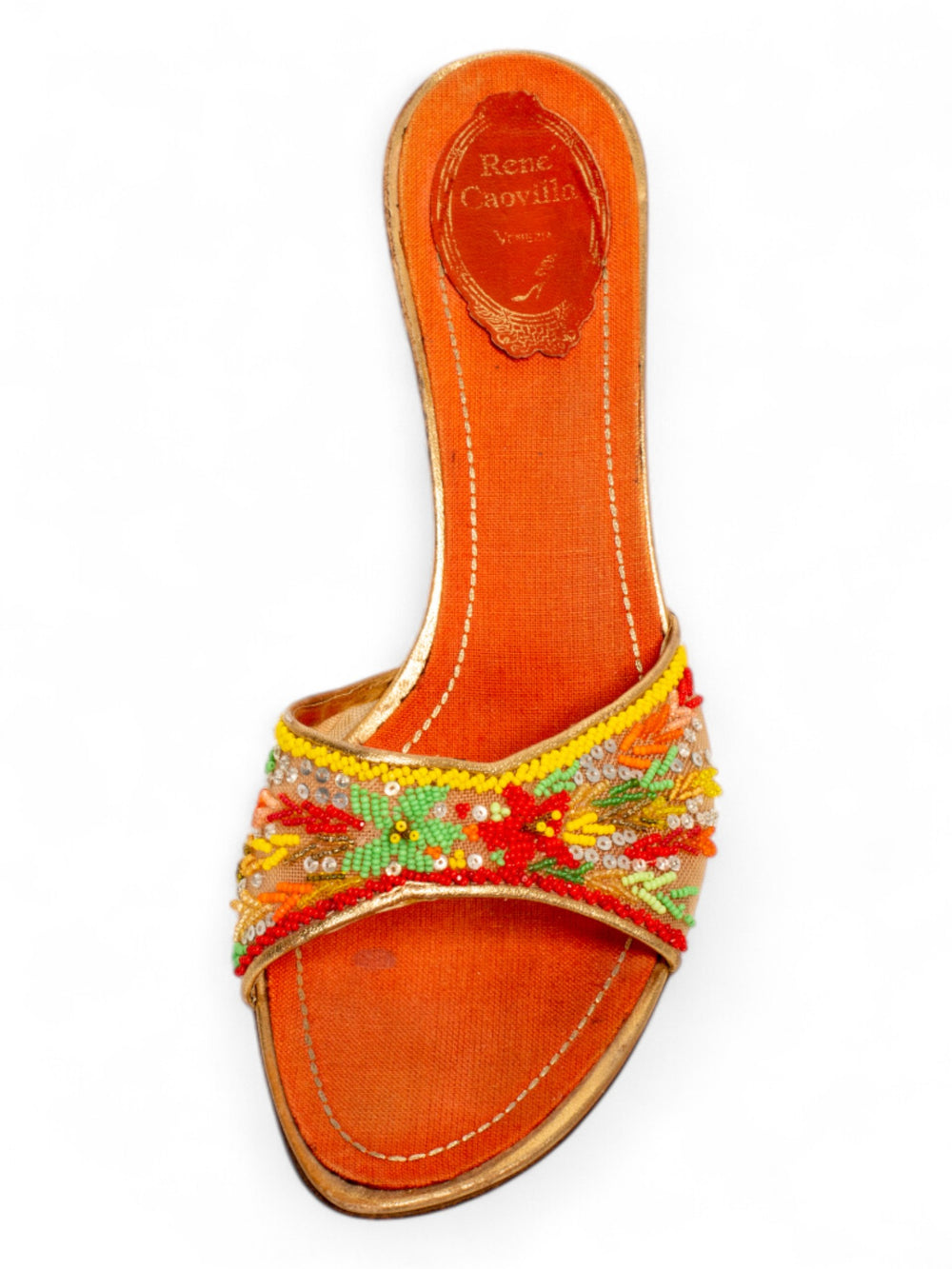 90s MULTICOLOR HAND BEADED SANDAL HEELS
