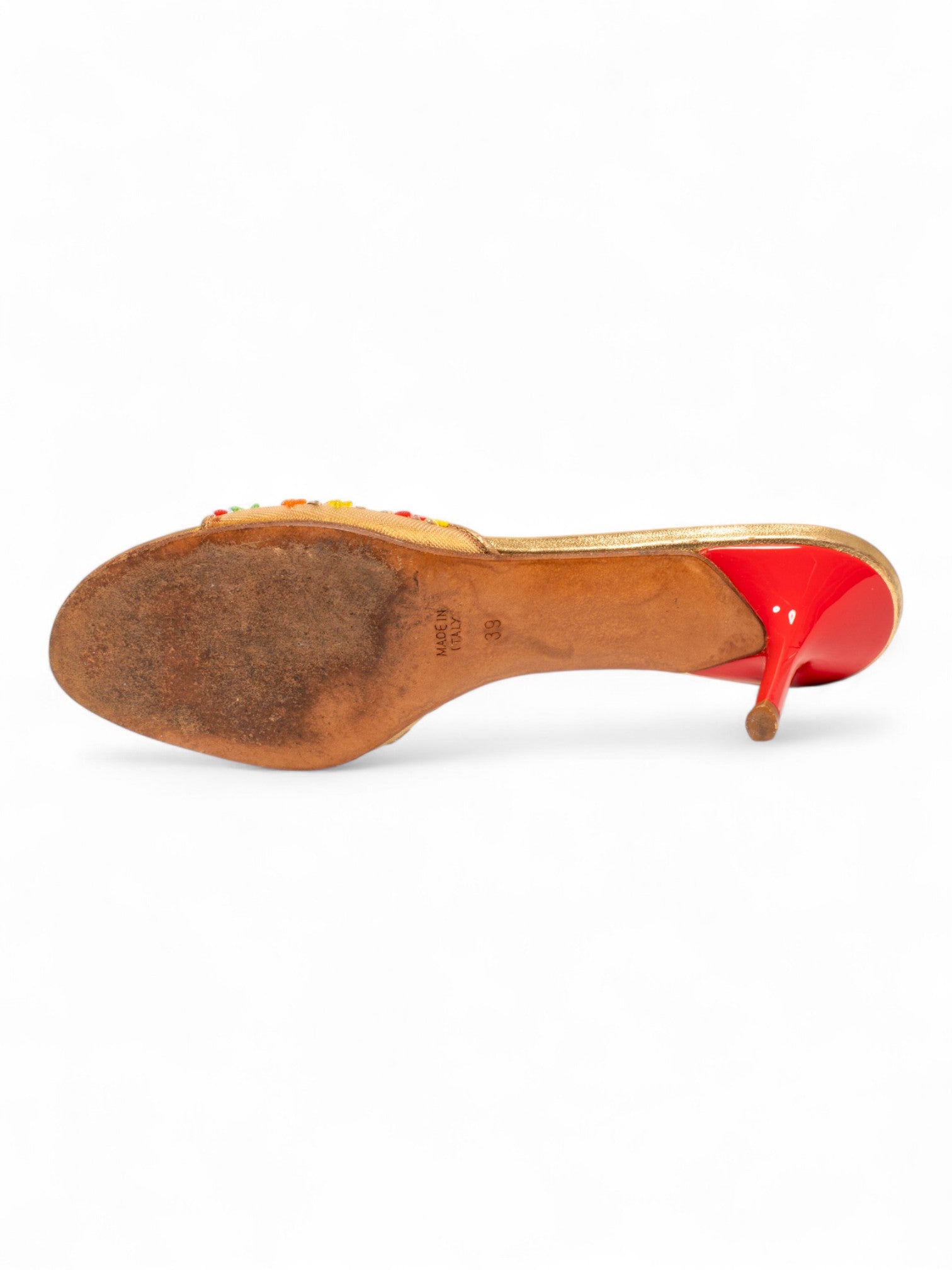90s MULTICOLOR HAND BEADED SANDAL HEELS