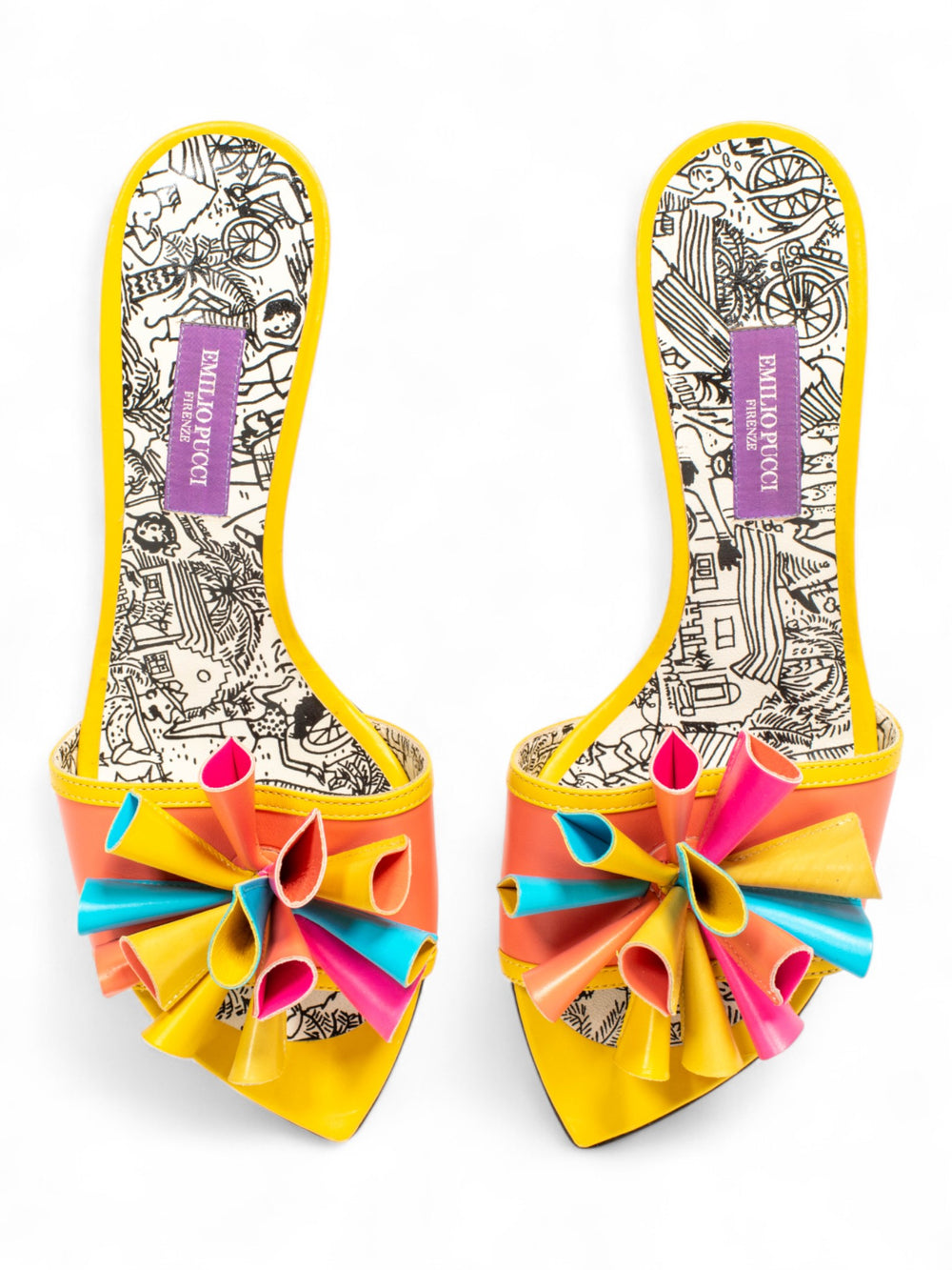 MULTICOLOR LEATHER CELEBRATION SANDAL HEELS