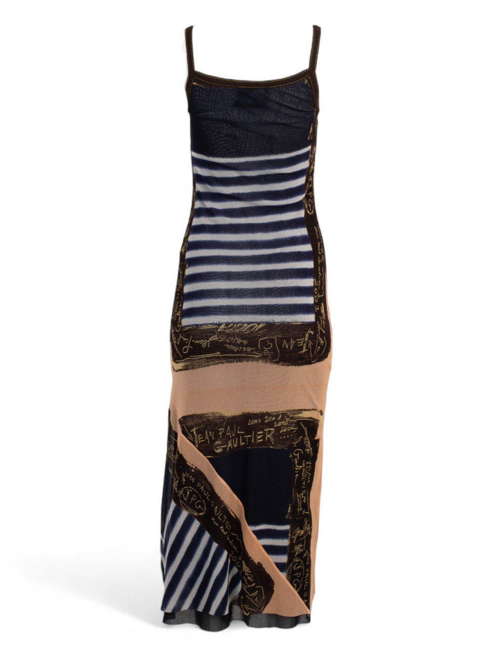 2001 STRIPED AND SCRIPT MESH MAXI DRESS