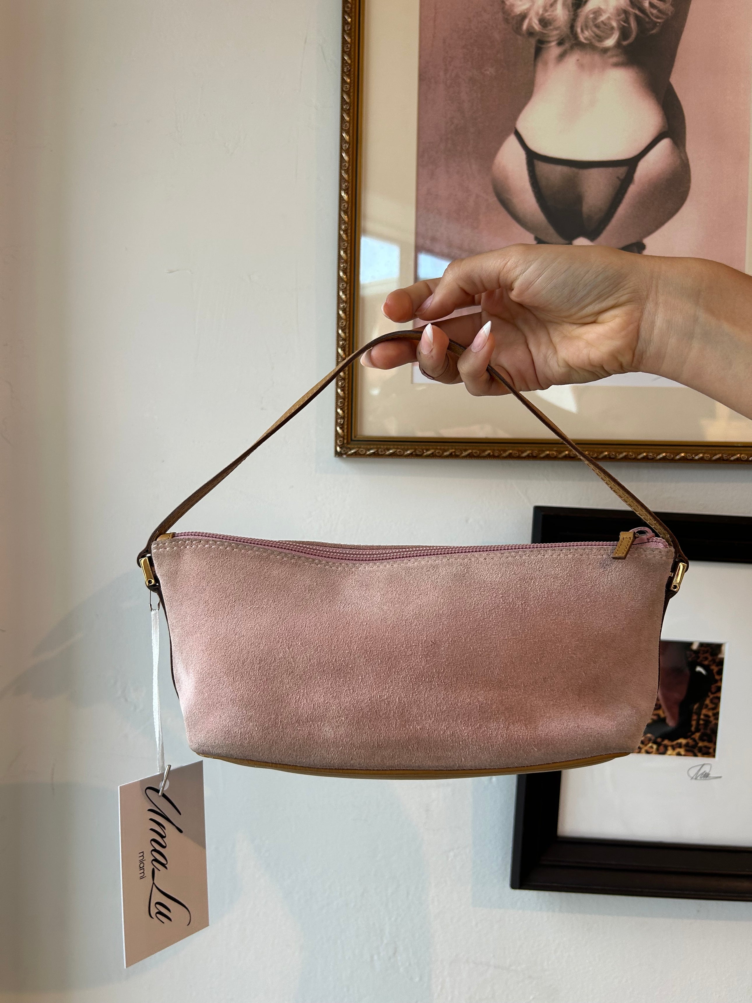 BABY PINK SUEDE POCHETTE PURSE (AS IS)