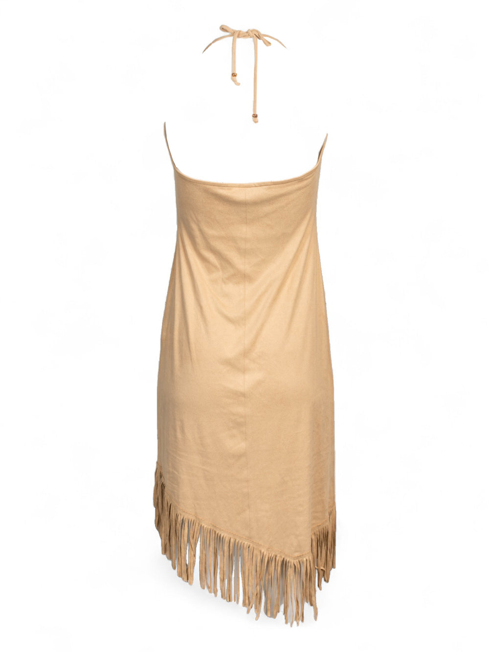 ULTRASUEDE TAN FRINGE HALTER DRESS