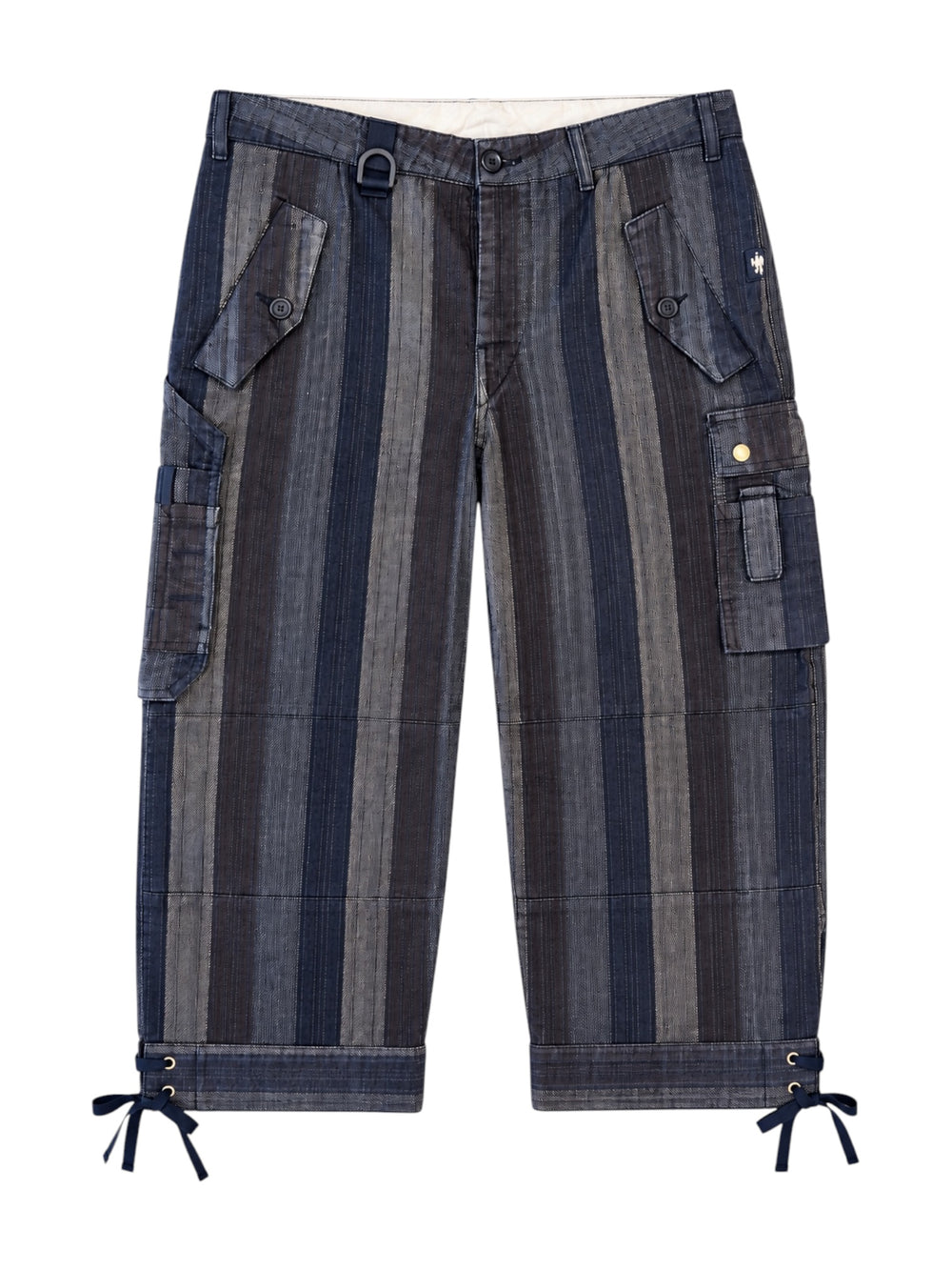 DENIM STRIPED CARGO CAPRIS