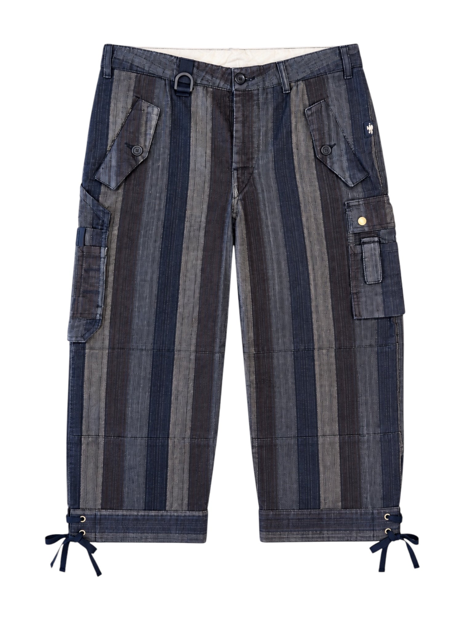 DENIM STRIPED CARGO CAPRIS