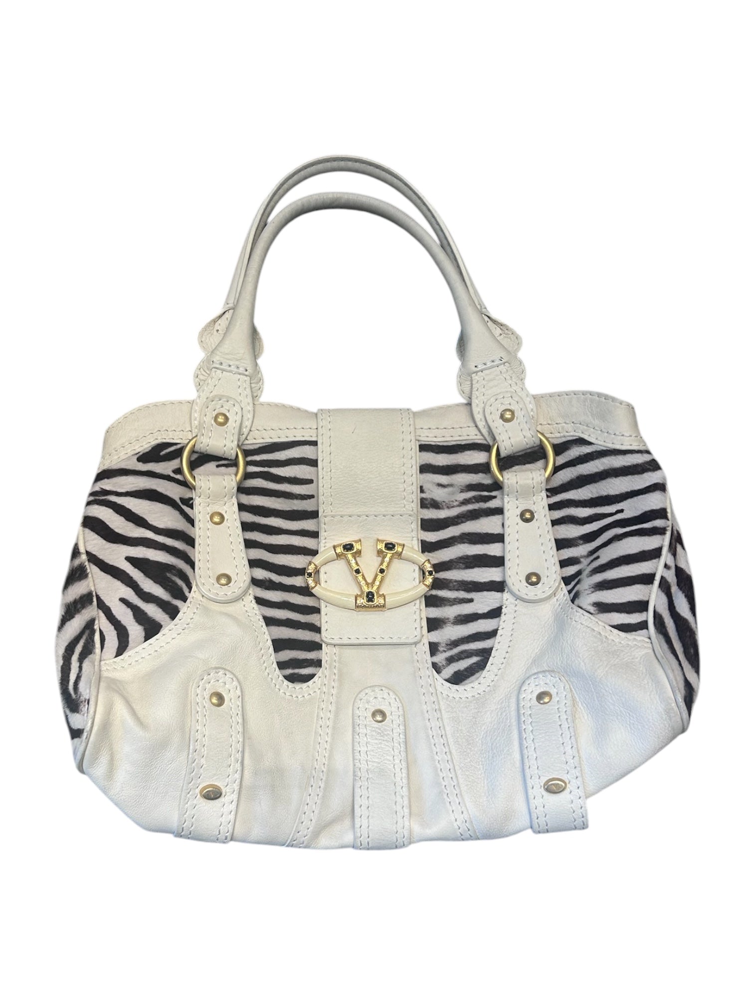ZEBRA CALFHAIR & WHITE LEATHER SHOULDER BAG (AS IS)
