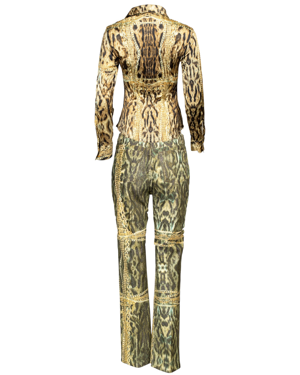 2003 ANIMAL & CHAINS PRINTED JEANS & SILK TOP SET