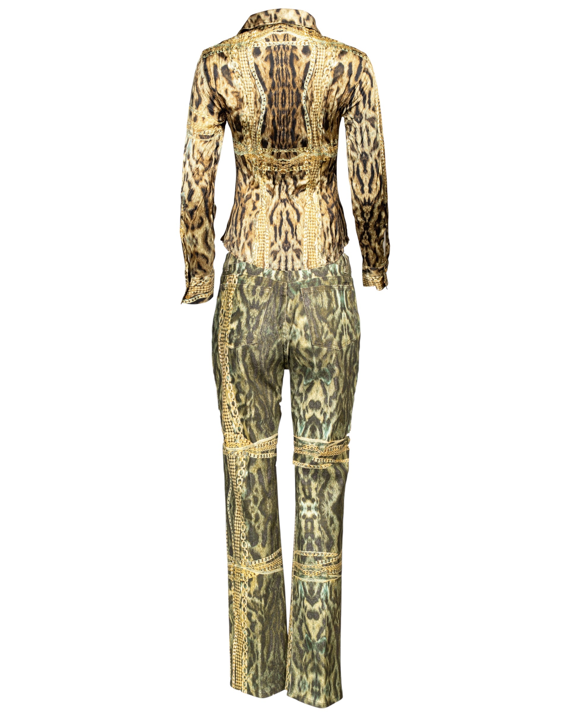 2003 ANIMAL & CHAINS PRINTED JEANS & SILK TOP SET