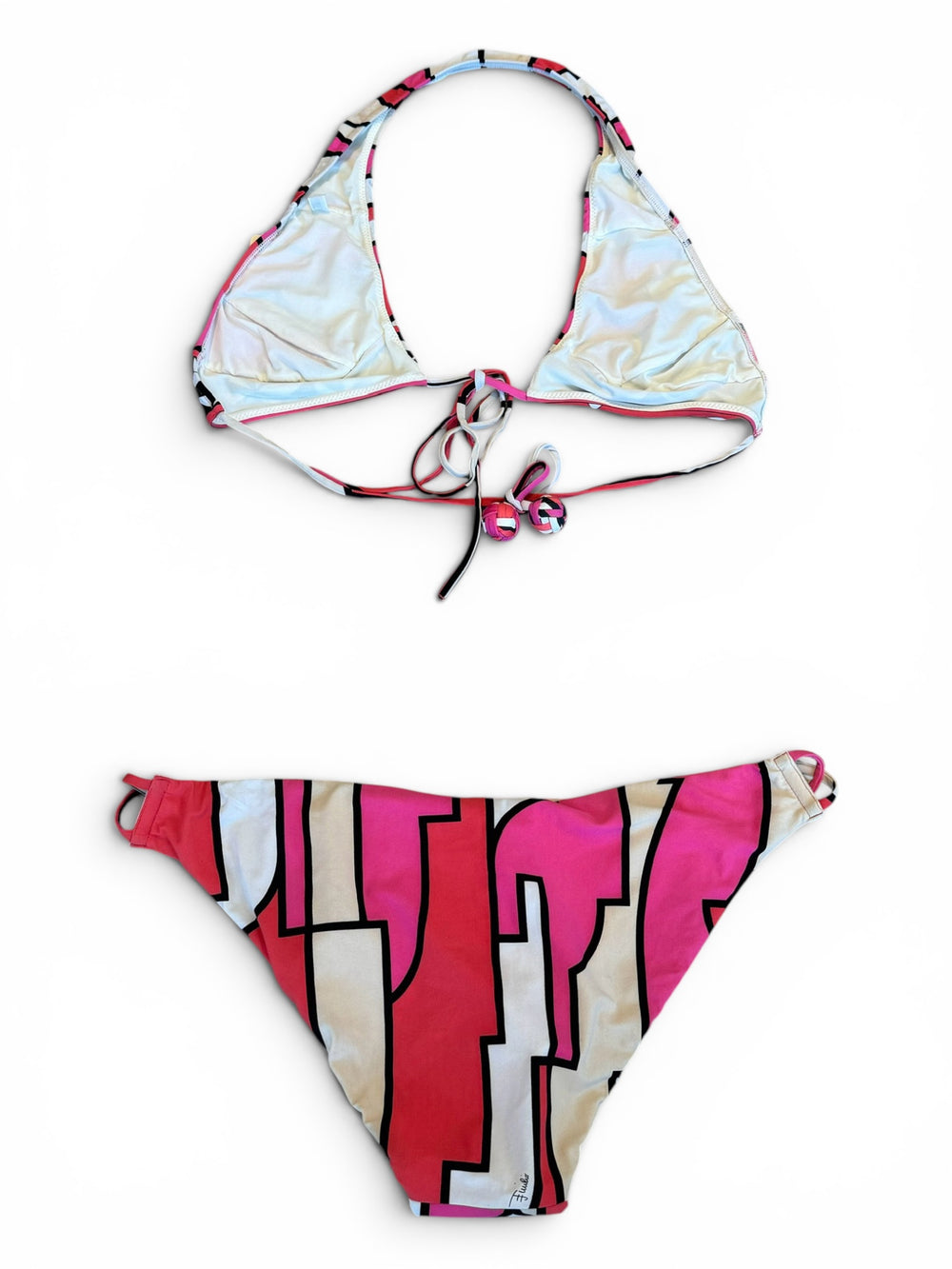 PINK/WHITE/BLACK GEOMETRIC PRINTED 2PC BIKINI W TASSELS