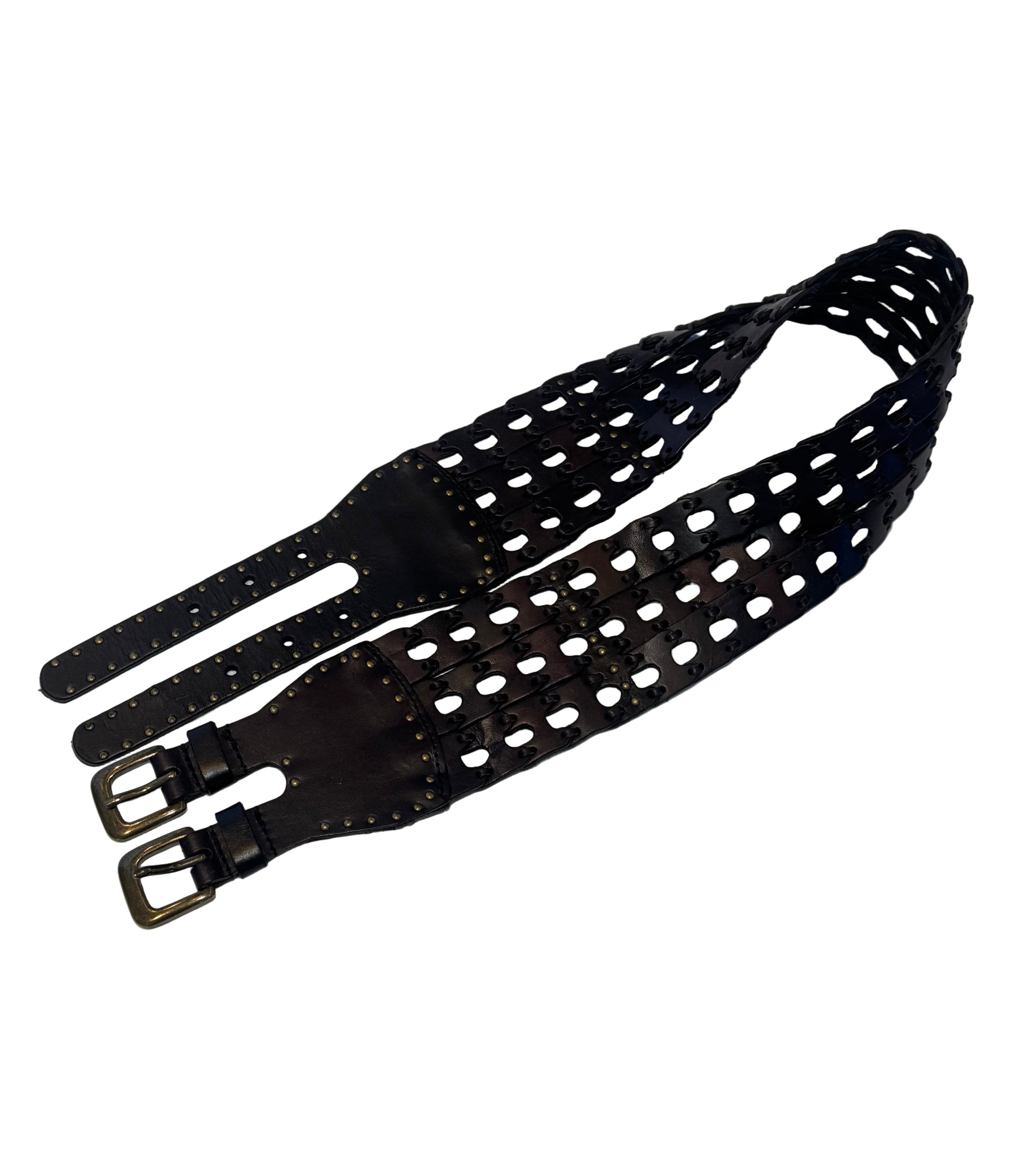 STUDDED WOVEN DOUBLE LEATHER BELT