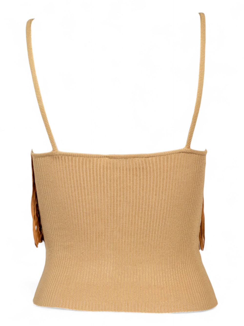 BROWN FRINGE RIBBED TANK TOP