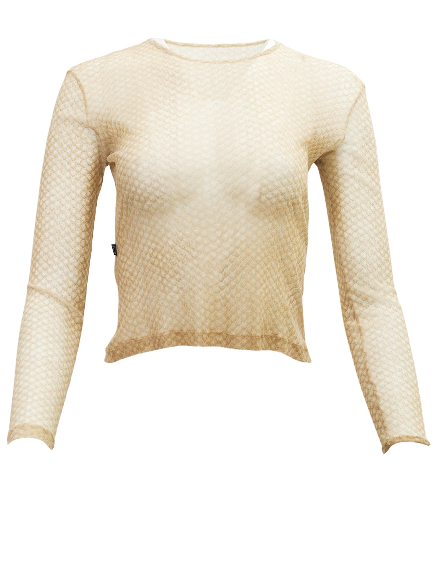 TAN SCALE PRINTED MESH LONGSLEEVE TOP