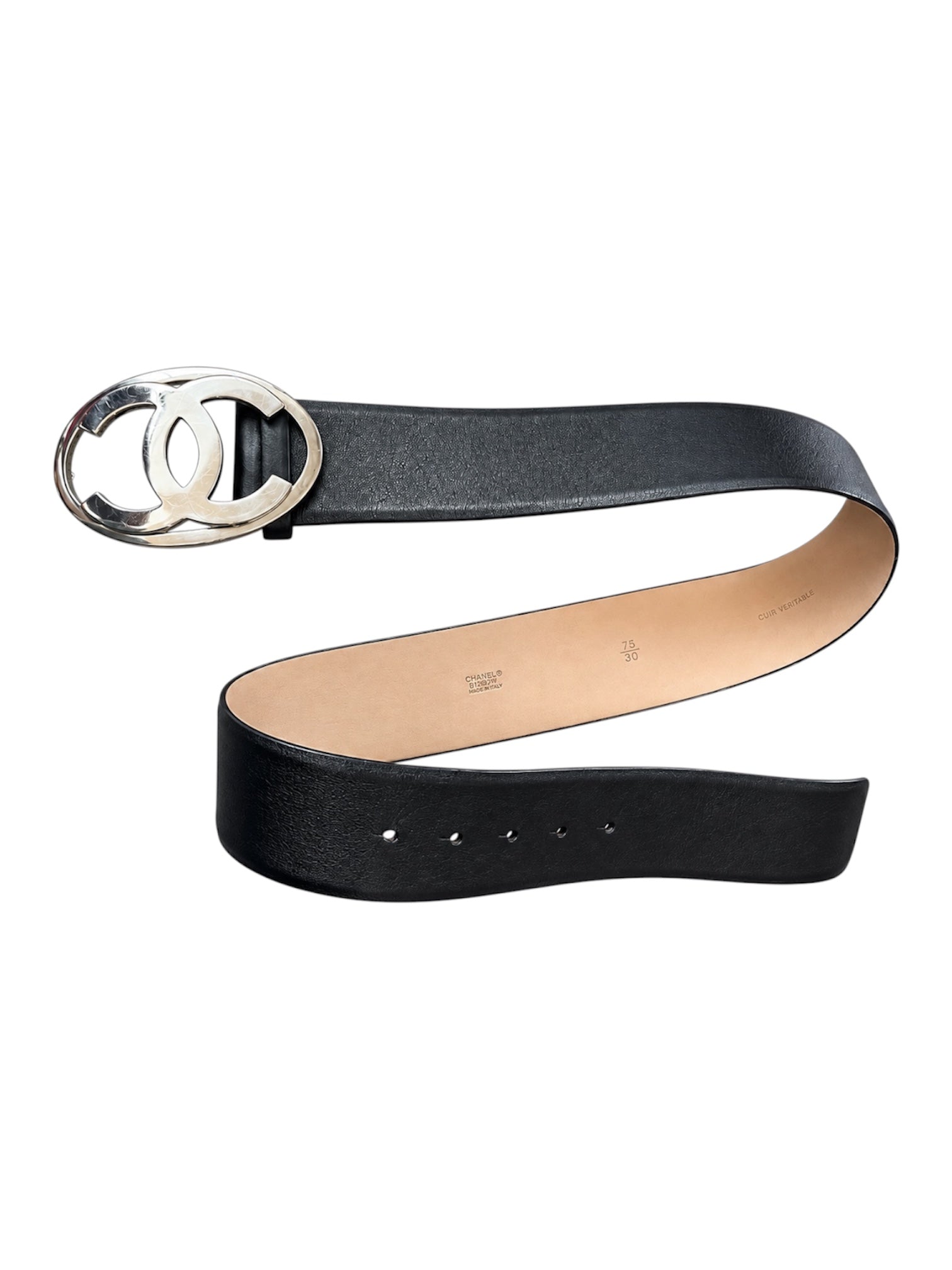 BLACK & SILVER INTERLOCKING CC CALFSKIN BELT (AS IS) @SM