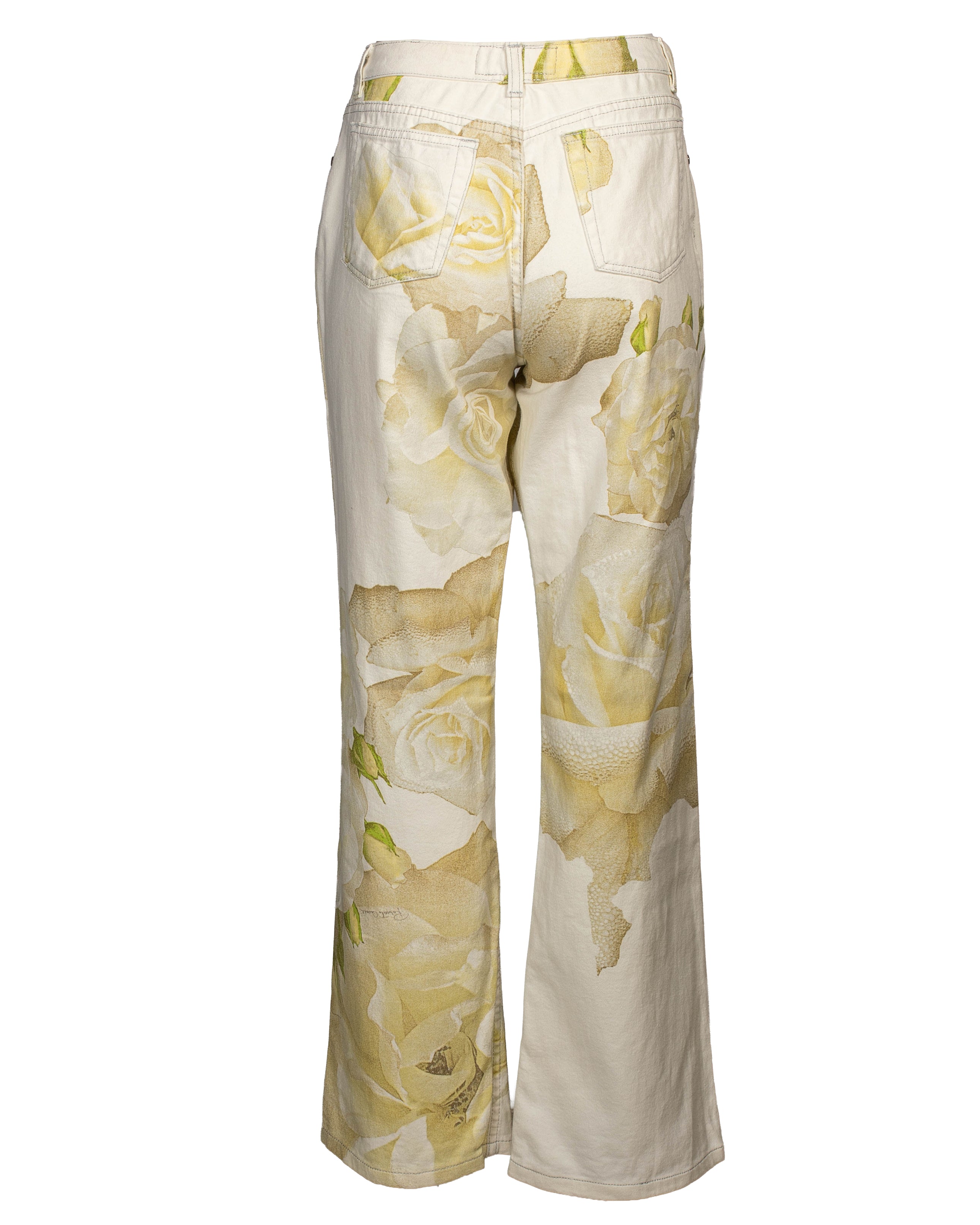 WHITE JEANS PRINTED W WHITE ROSES