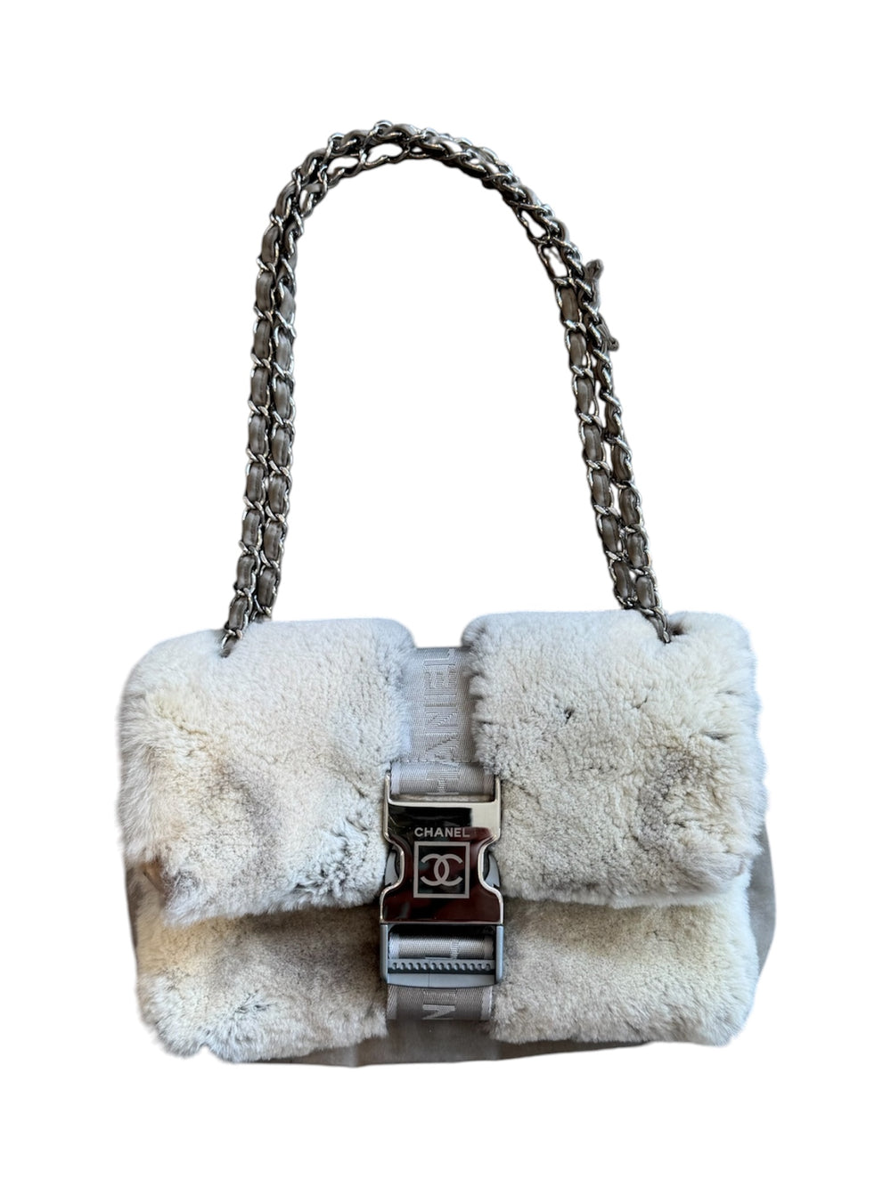 2005 GREY SPORT RABBIT FUR TECH BUCKLE BAG