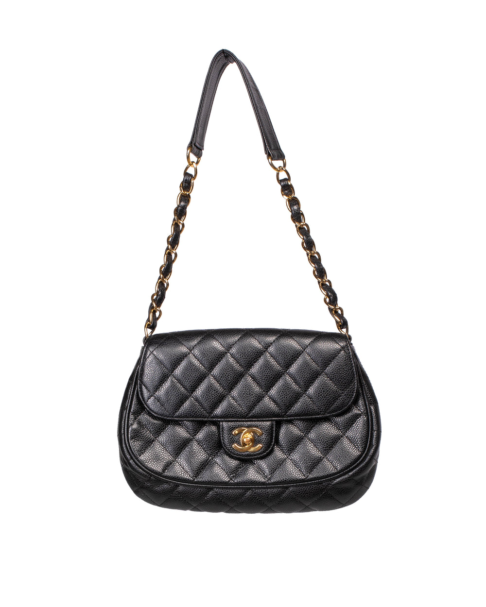 BLACK CAVIAR QUILTED HALF MOON FLAP BAG