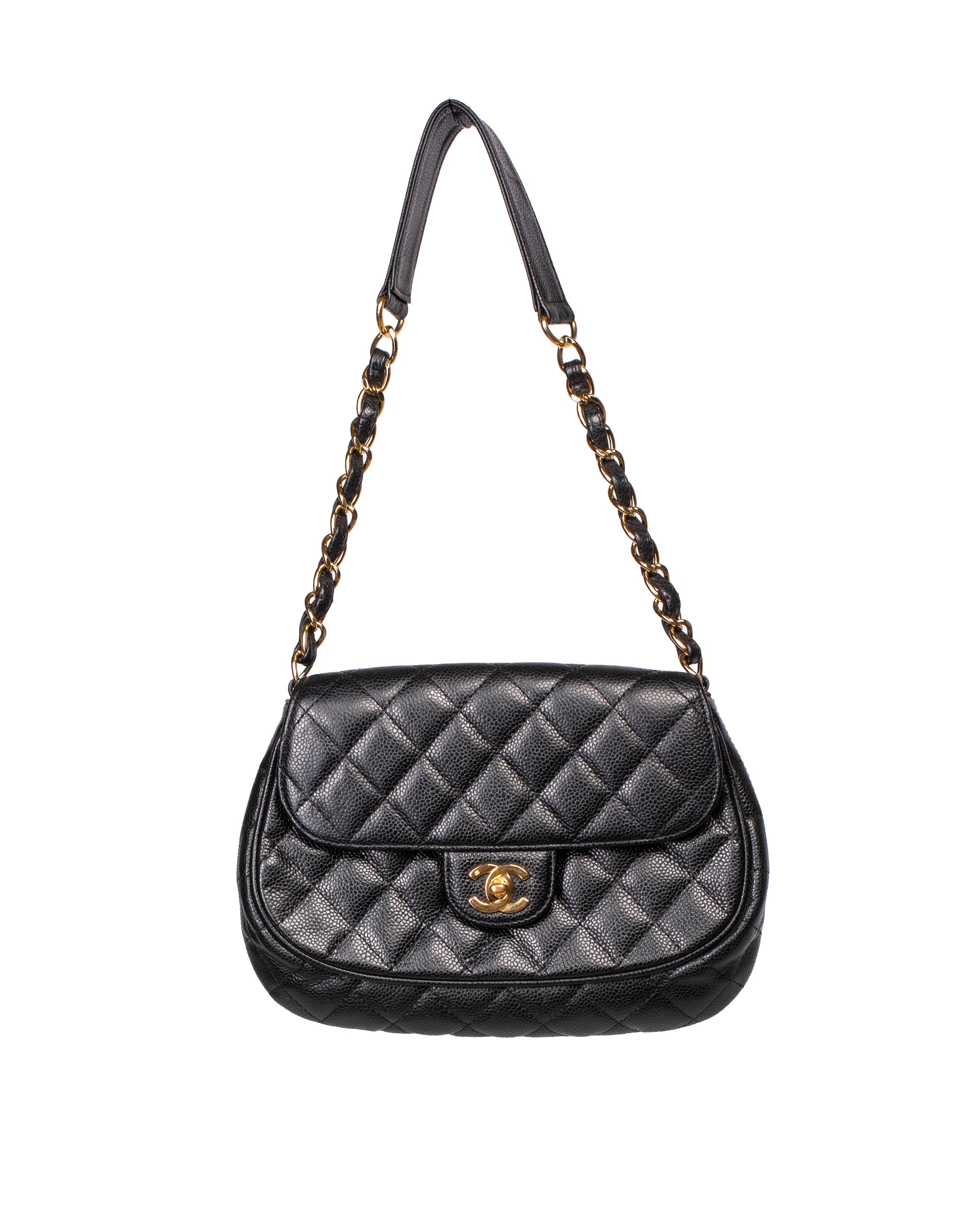 BLACK CAVIAR QUILTED HALF MOON FLAP BAG