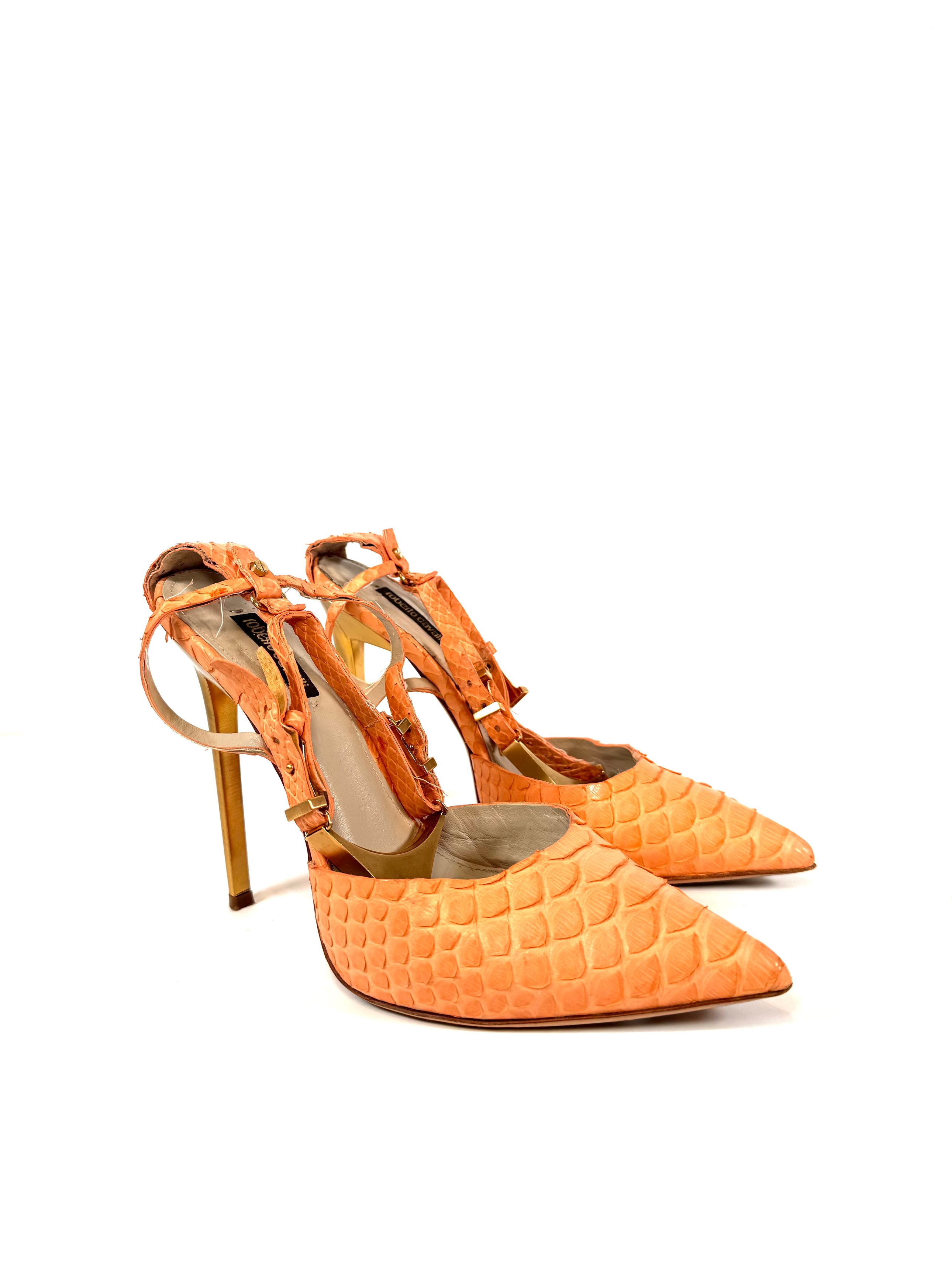 PEACH PYTHON SKIN PUMPS