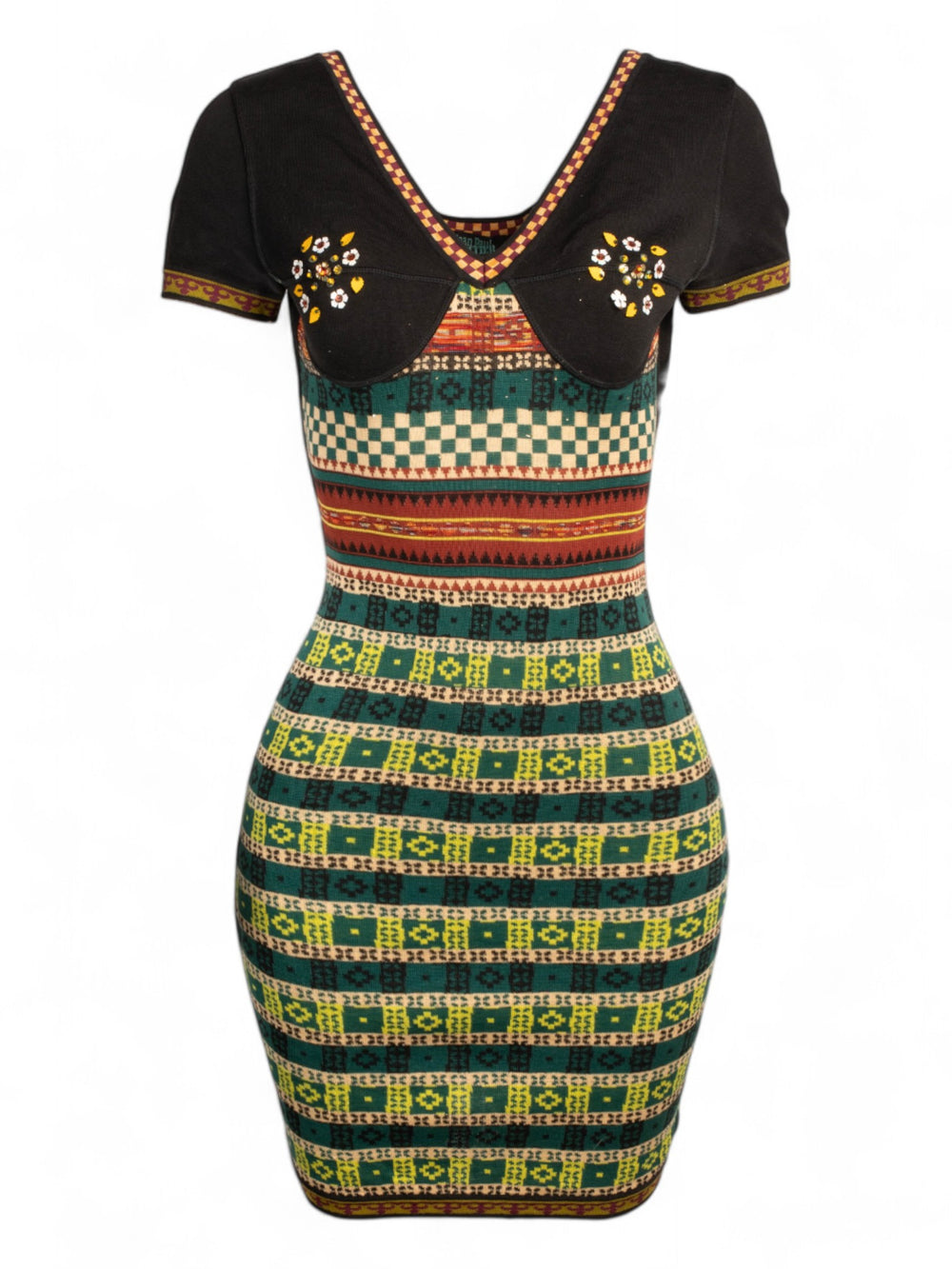 TRIBAL MINI DRESS W FLORAL EMBELLISHMENTS
