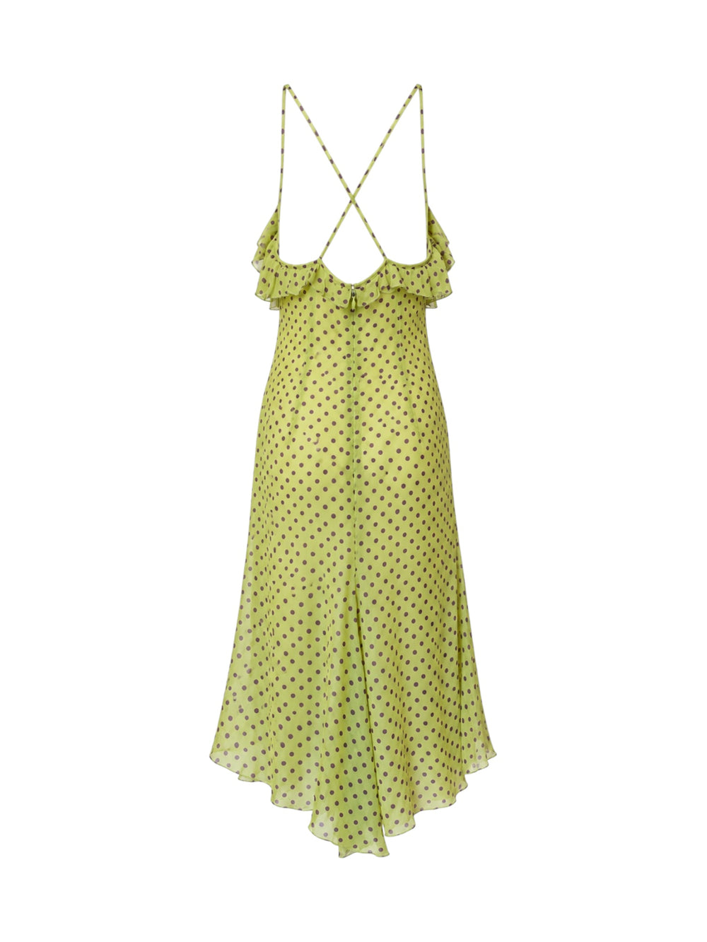 00S GREEN POLKA DOT SILK MIDI DRESS