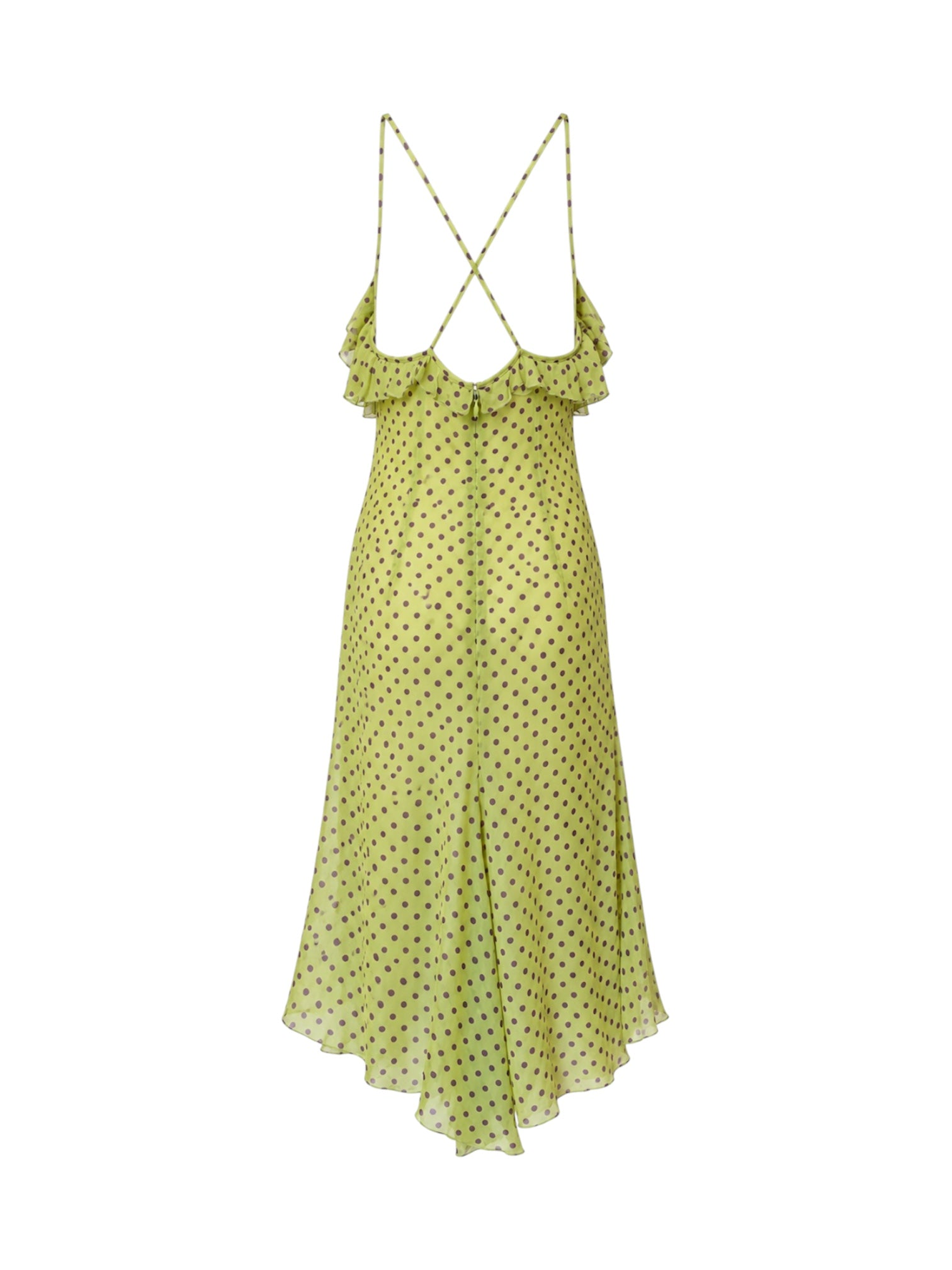 00S GREEN POLKA DOT SILK MIDI DRESS