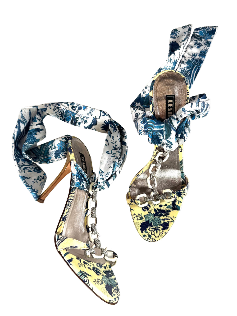 YELLOW & BLUE FLORAL STONED WRAP HEELS @JKOVA