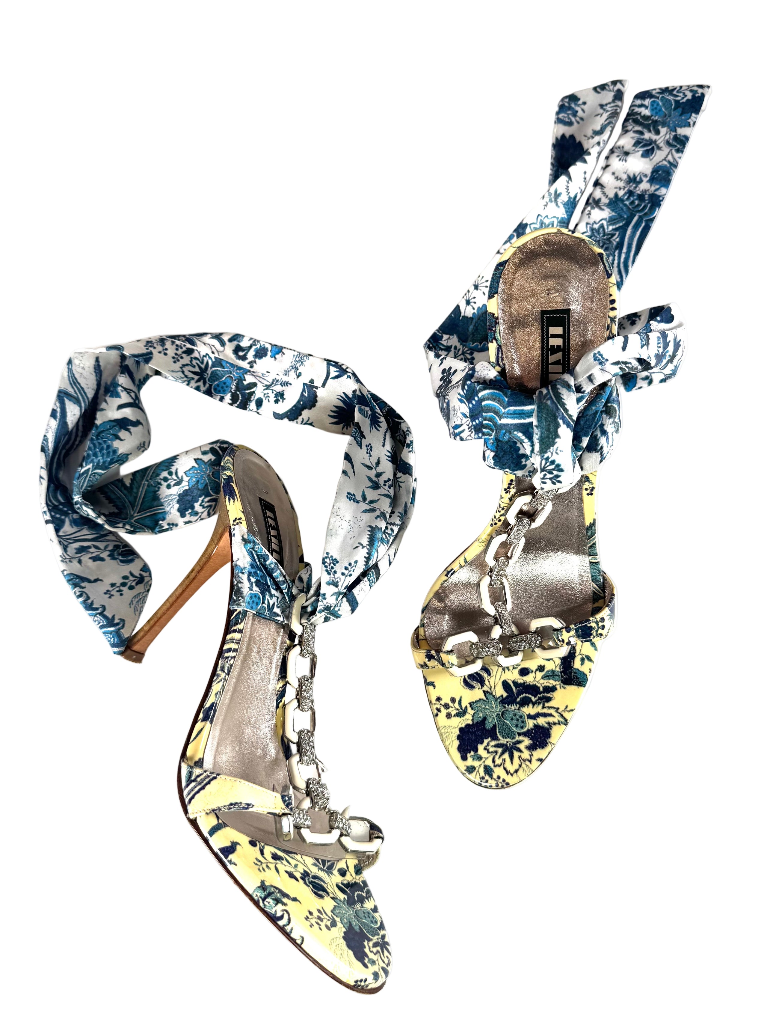 YELLOW & BLUE FLORAL STONED WRAP HEELS @JKOVA