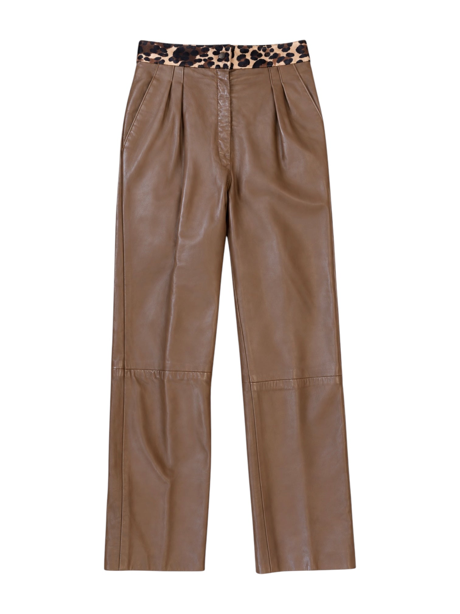 80'S CALFHAIR CHEETAH WAISTBAND LEATHER PANTS