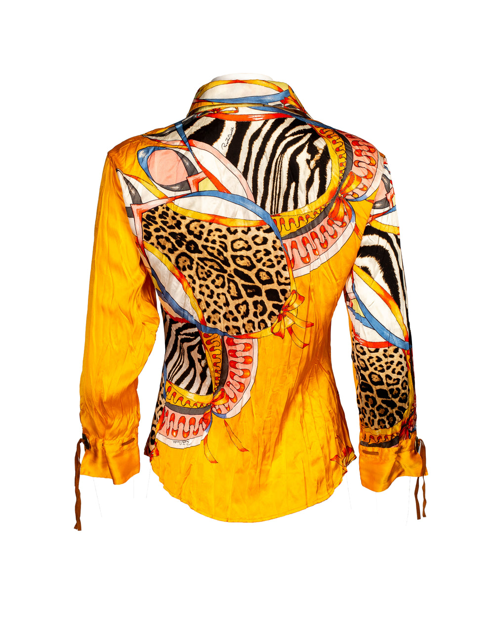 2003 ORANGE ANIMAL&BOW PRINT SILK L/S W LEATHER DETAILS
