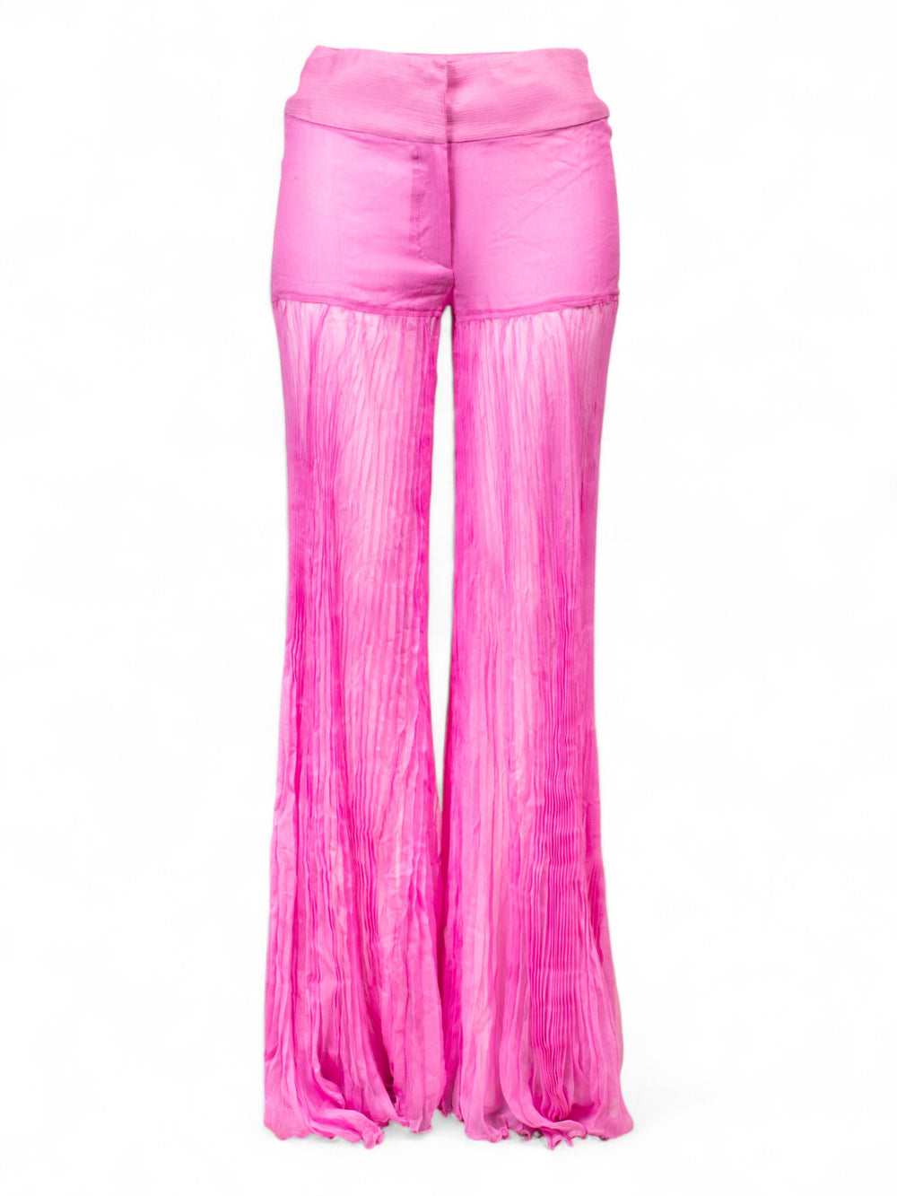 FW2000 PINK SILK PLEATED FLARED TROUSERS