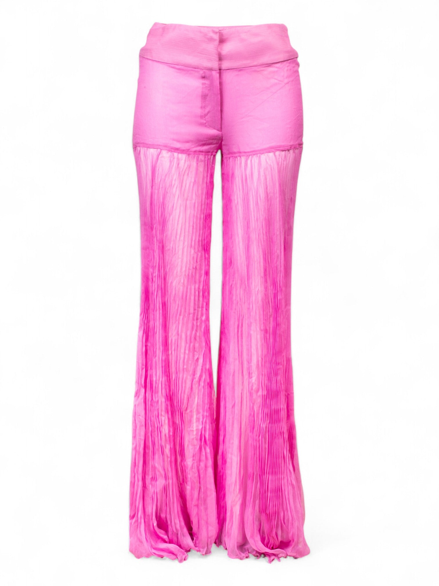 FW2000 PINK SILK PLEATED FLARED TROUSERS