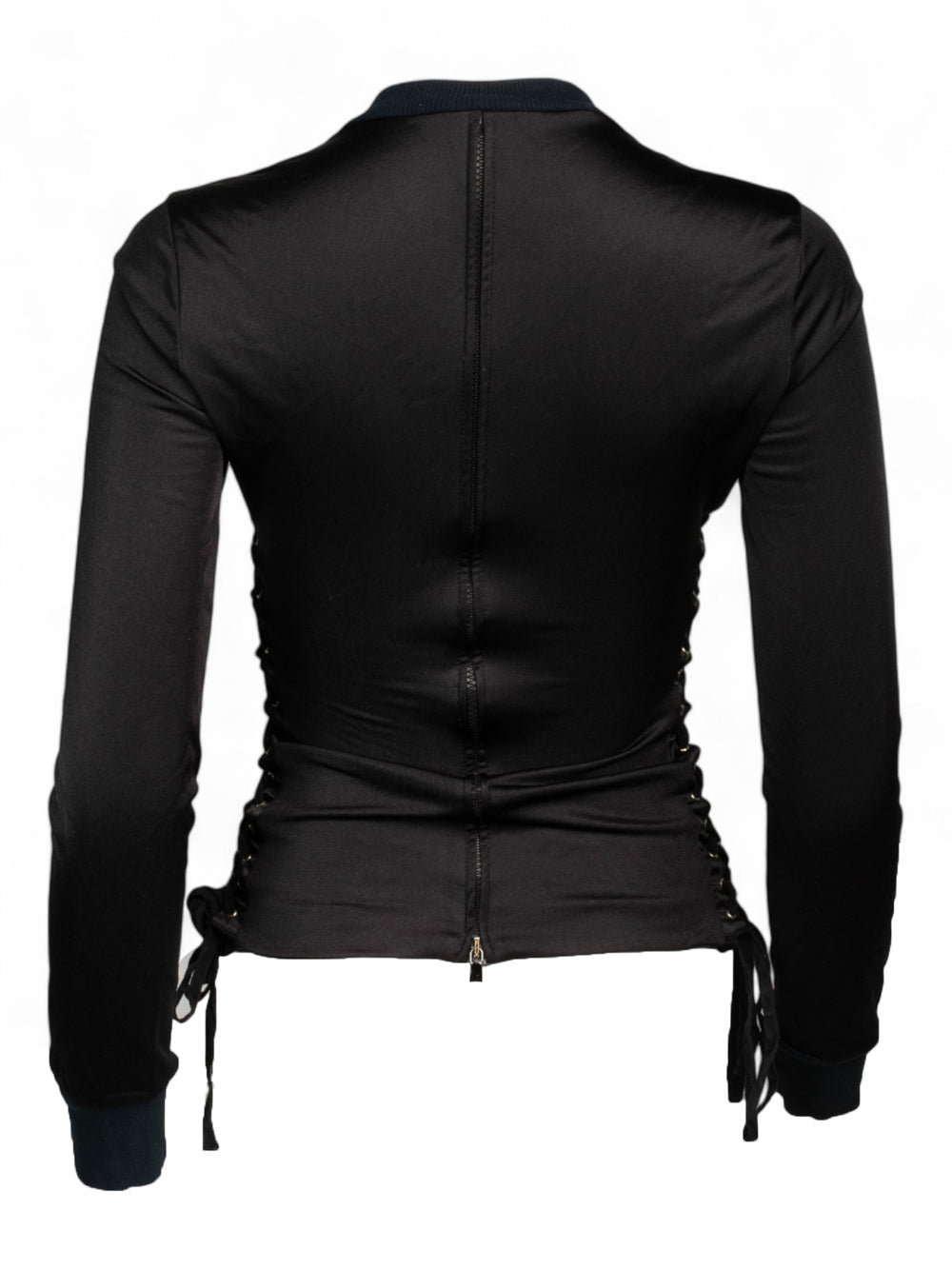 BLACK CORSETED RADIO LOGO L/S ZIP UP TOP