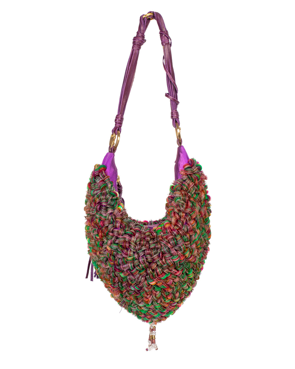 PURPLE SEQUIN SILK & LEATHER PURSE