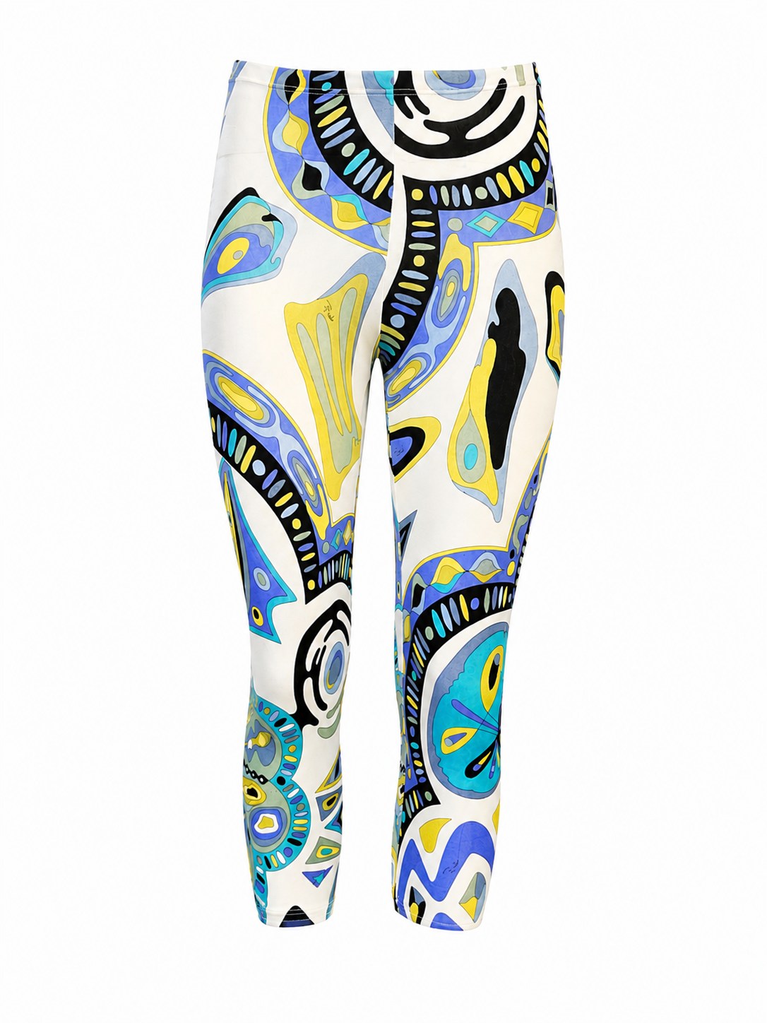WHITE & BLUE GEOMETRIC PRINTED CAPRIS
