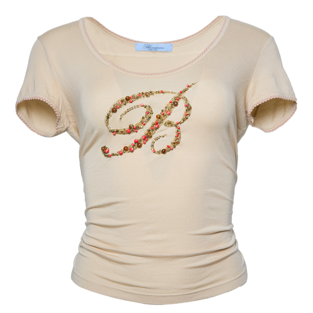 "B" BEADED LOGO TAN TOP