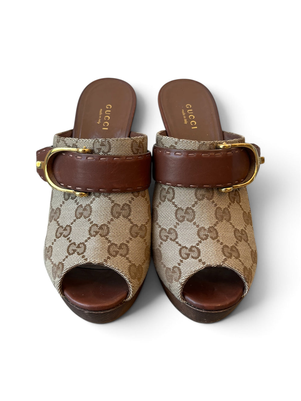 MONOGRAM & GOLD DETAIL WOODEN CLOGS @CREV