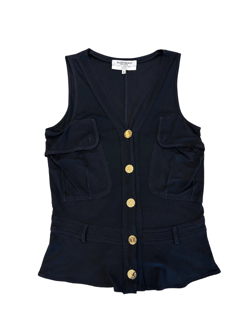 BLACK SHEER VISCOSE "YSL" BUTTON DOWN VEST TOP