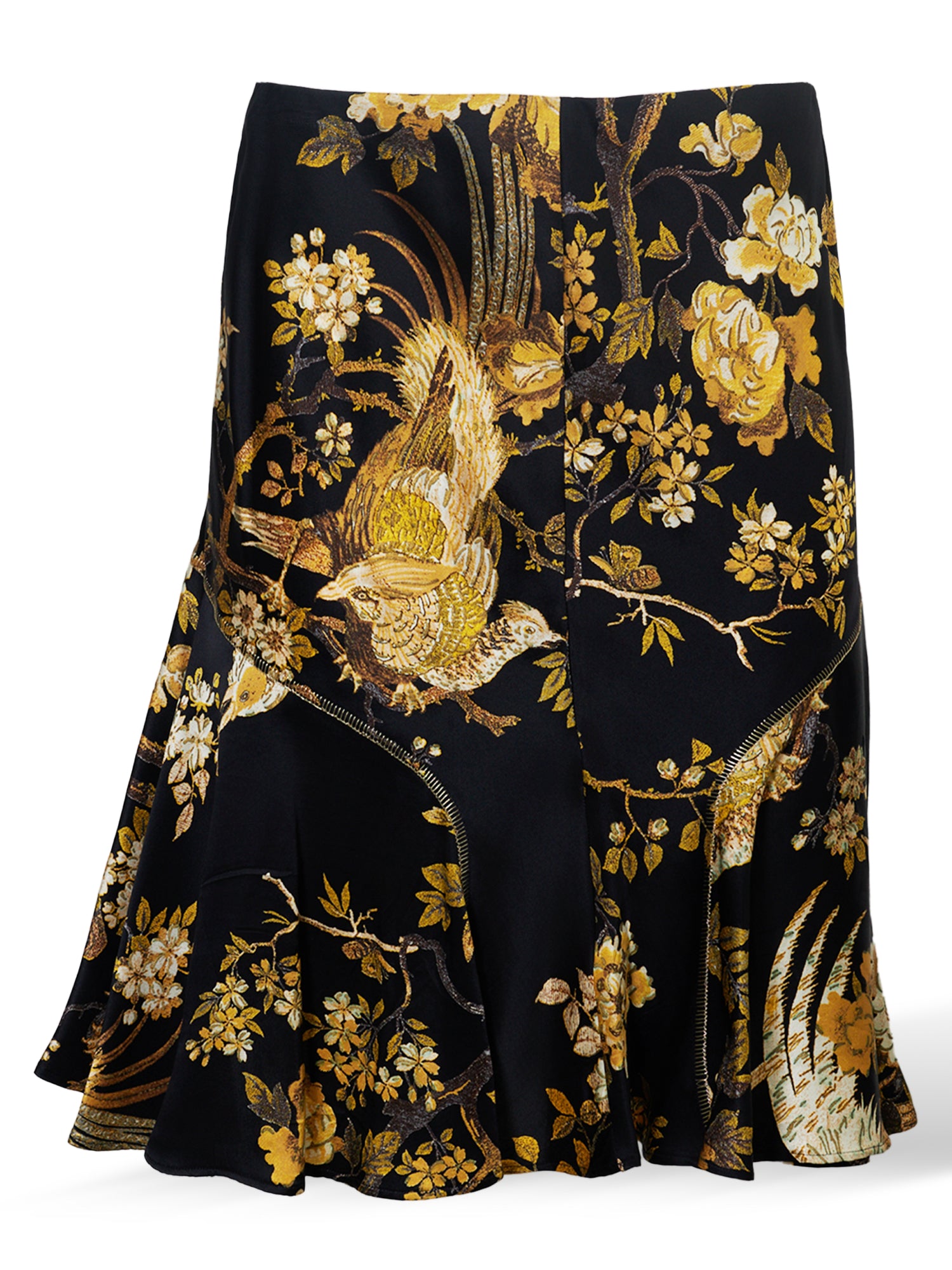 BLACK & GOLD FLORAL BROCADE SILK MIDI SKIRT
