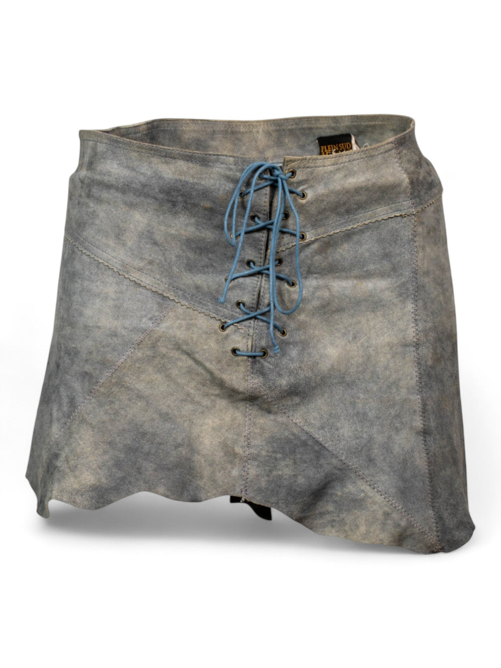 BLUE SUEDE LACE UP MINI SKIRT