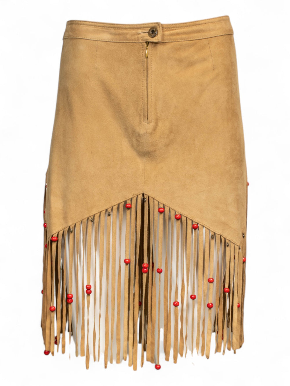 TAN SUEDE FRINGE BEADED SKIRT