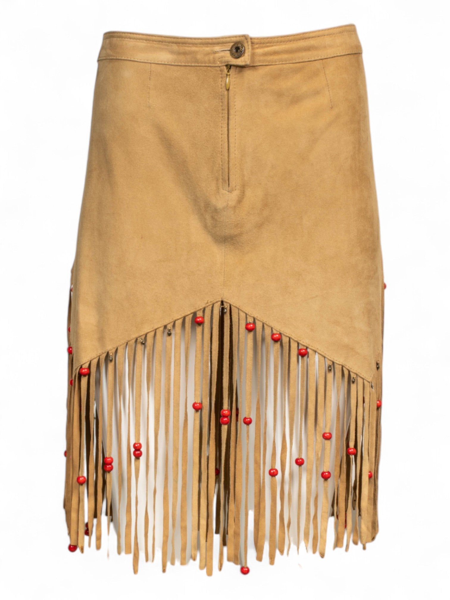 TAN SUEDE FRINGE BEADED SKIRT