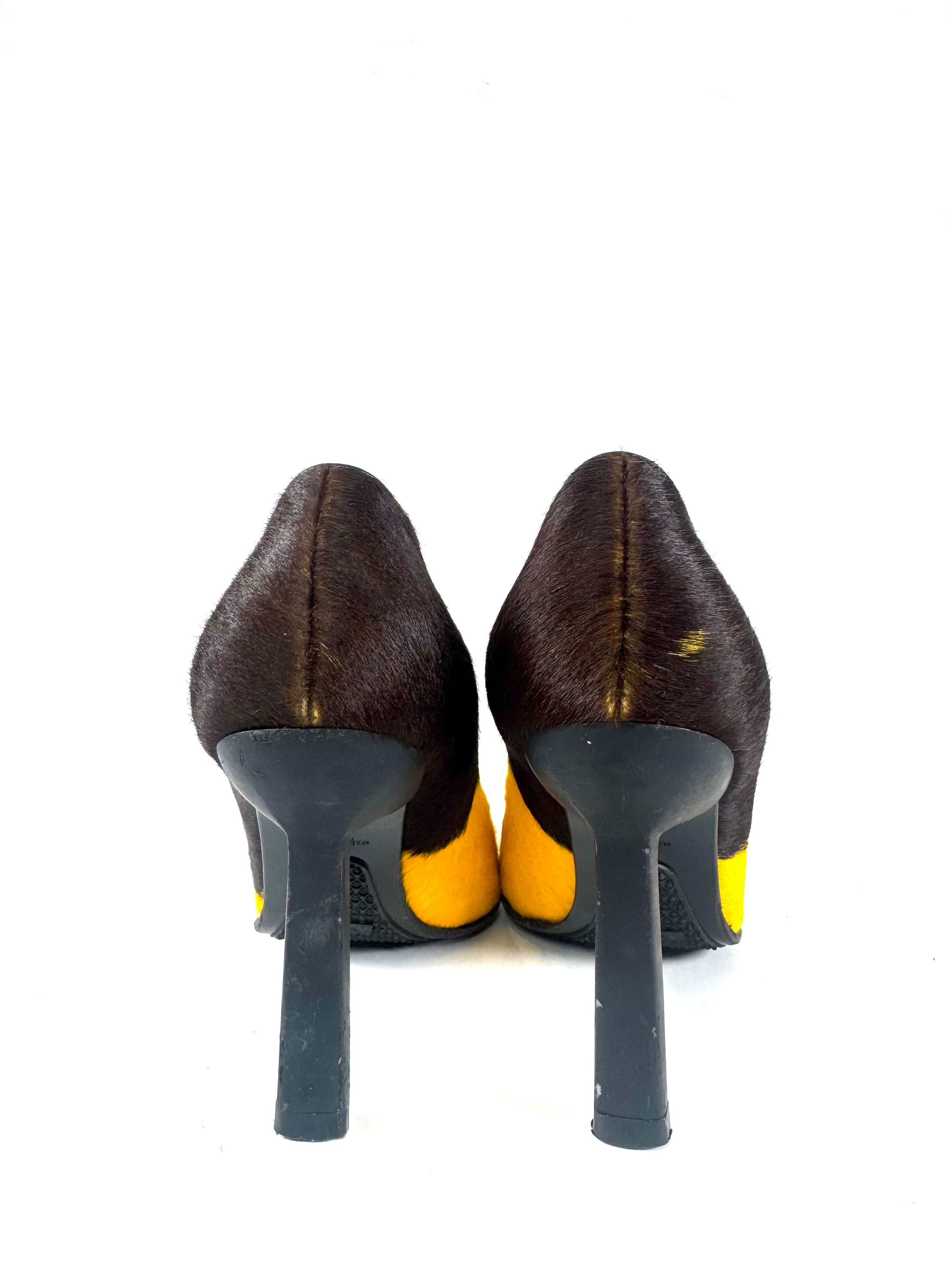 YELLOW & BROWN CALFHAIR PUMPS